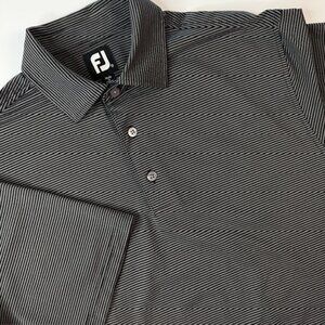 FootJoy Polo Shirt Men's Large Black Gray Striped Performance Golf Short Sleeve